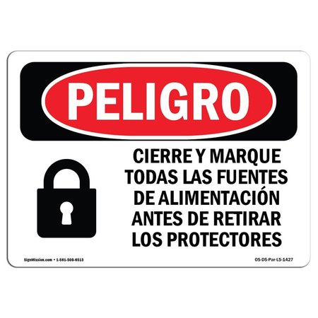 SIGNMISSION OSHA Danger, Lockout Tagout All Power Sources Spanish, 10in X 7in Aluminum, OS-DS-A-710-LS-1427 OS-DS-A-710-LS-1427